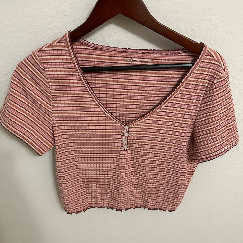 AEO Pink Striped Crop Top